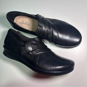 Clarks Black Leather Slip-On Shoes